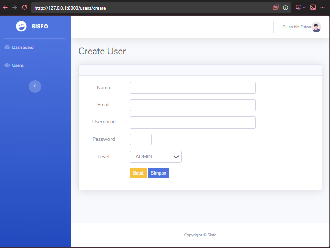 tampilan form input user